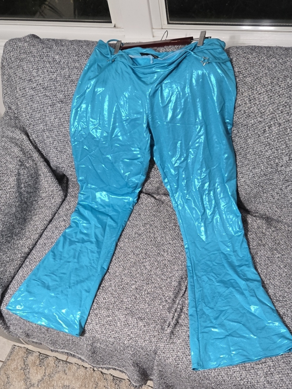 Shiny Turquoise Flare Pants - Women's Boot Cut